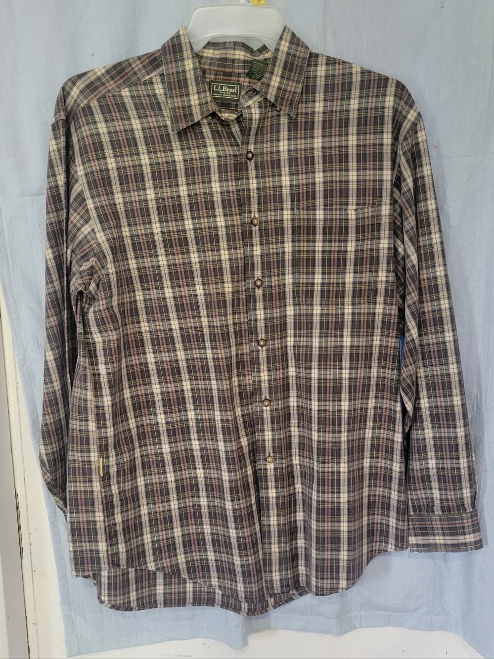 L.L. Bean Men’s Plaid Button-Down Shirt - Brown, Gray, Cream